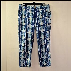 Lilly Pulitzer Crop Pants Cocoanut Walk Jellyfish Cotton Beach Preppy Size 8